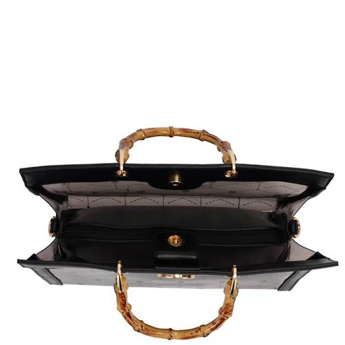 Bolsa Feminina WJ Tote Plástica e Étnica com Monograma Grande Preta