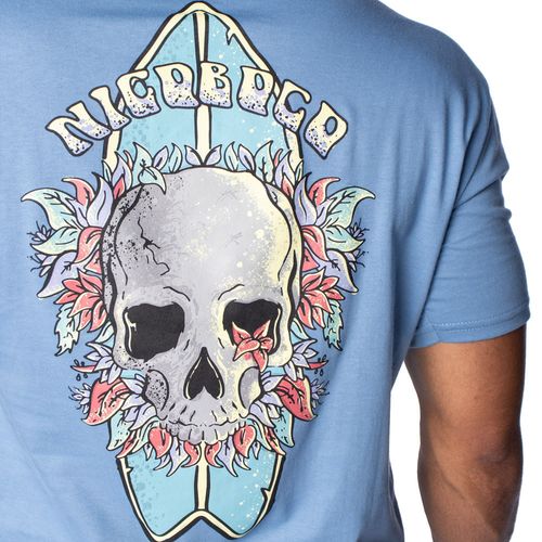 Camiseta Masculina Nicoboco Skull com Estampa nas Costas Azul