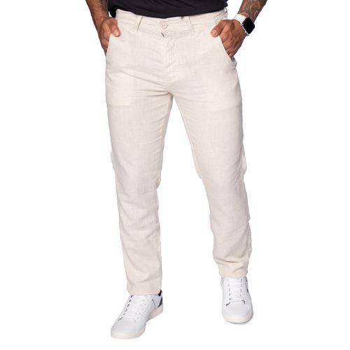 Calça Masculina Max Denim Slim Viscose e Linho Bege