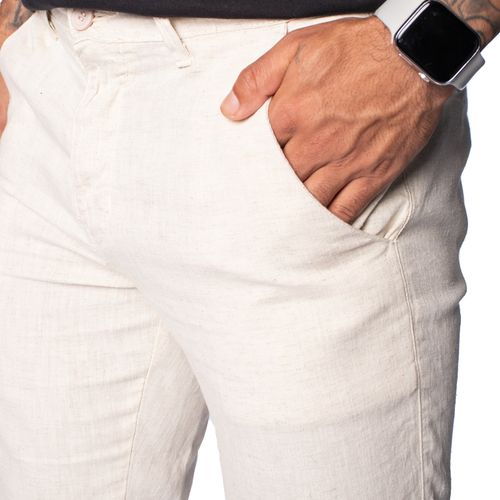 Calça Masculina Max Denim Slim Viscose e Linho Bege