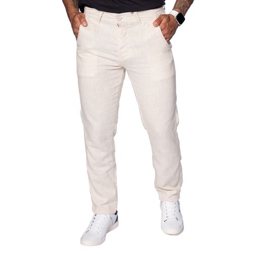 Calça Masculina Max Denim Slim Viscose e Linho Bege