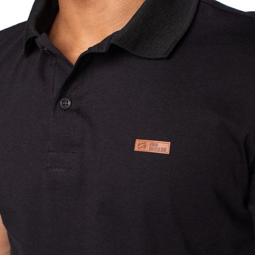 Camisa Polo Masculina Vida Marinha Lisa em Malha Preto