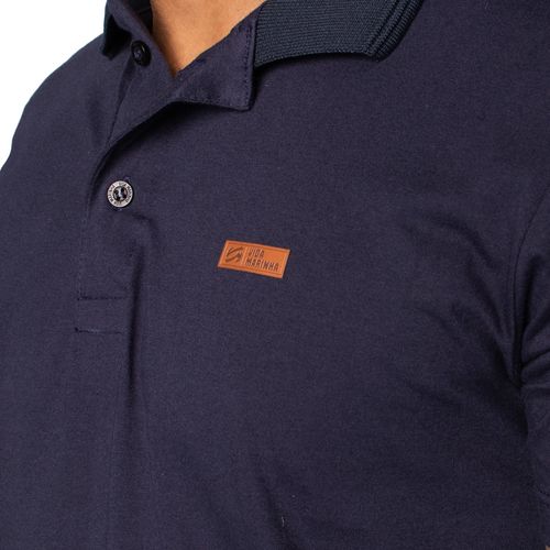 Camisa Polo Masculina Vida Marinha Lisa em Malha Marinho