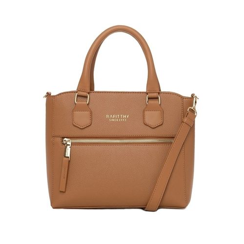 Bolsa Feminina Rafitthy Tote com Zíper e Textura Média Caramelo