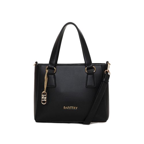 Bolsa Feminina Rafitthy Tote com Adereço e Logo Pequena Preto
