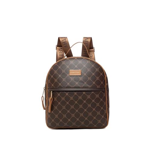 Mochila Feminina Rafitthy Média Monograma Marrom/Caramelo