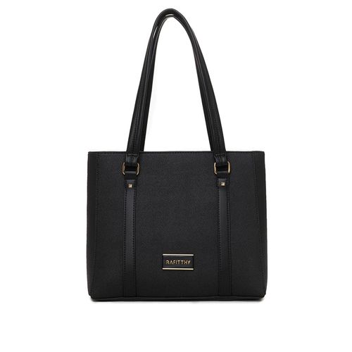 Bolsa Feminina Rafitthy Tote com Logo e Textura Média Preta