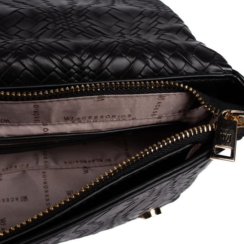 Bolsa Feminina WJ Transversal com Textura Tramada Preto