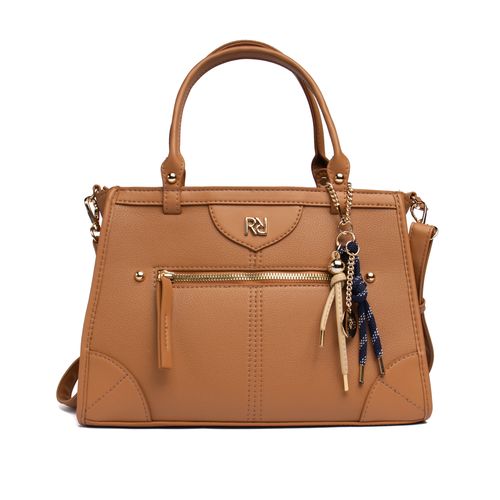 Bolsa Feminina Rafitthy Tote Zíper e Logo com Adereços Média Caramelo
