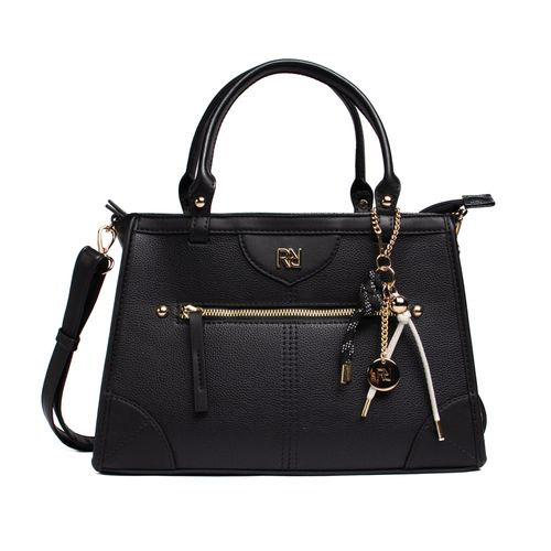 Bolsa Feminina Rafitthy Tote Zíper e Logo com Adereços Média Preta