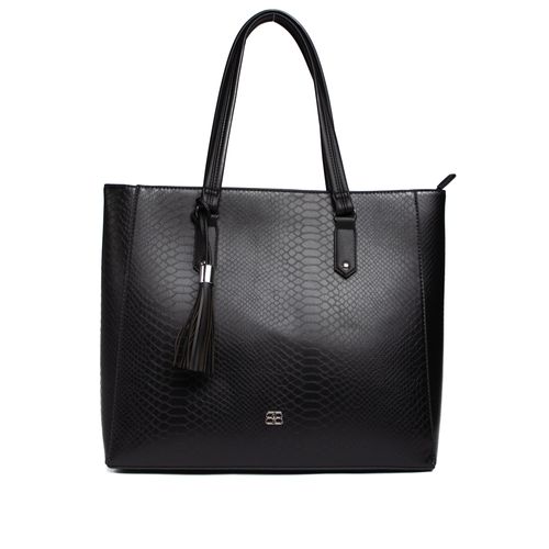 Bolsa Feminina Be Forever Tiracolo Textura em Croco e Adereço Grande Preta