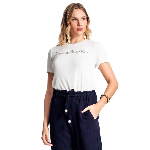 Camiseta Feminina Rovitex Endless com Bordado Bloom Off White