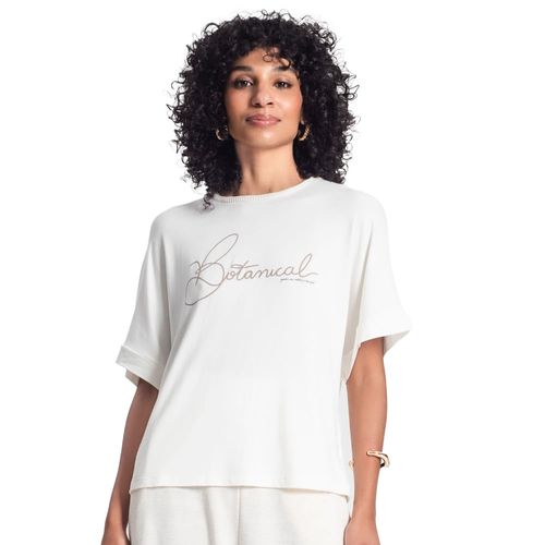 Blusa Feminina Rovitex Manga Ampla Botanical Off White