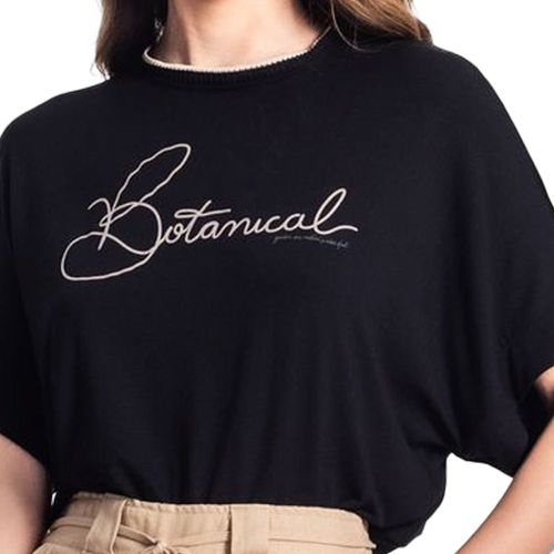 Blusa Feminina Rovitex Manga Ampla Botanical Preto