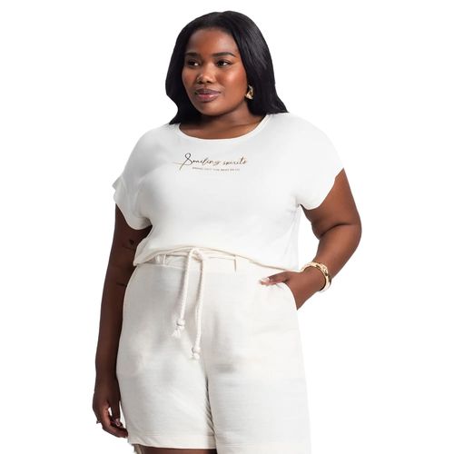 Camiseta Feminina Rovitex Plus Size Estampada Smiling Off White