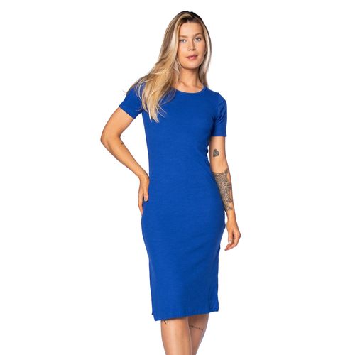 Vestido Midi Feminino Feliny Canelado Azul