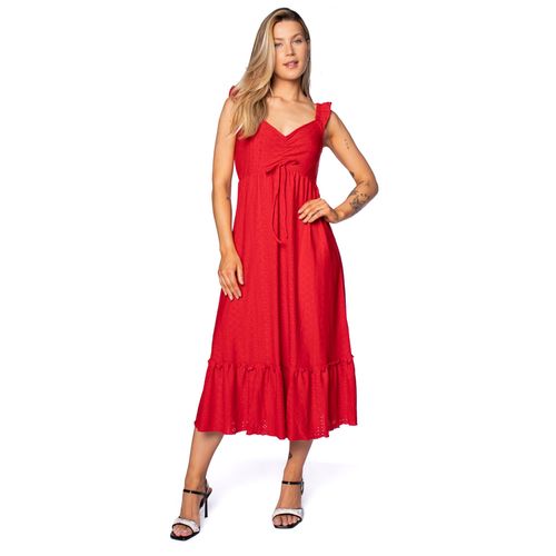 Vestido Midi Feminino Facinelli Laise com Babados Vermelho