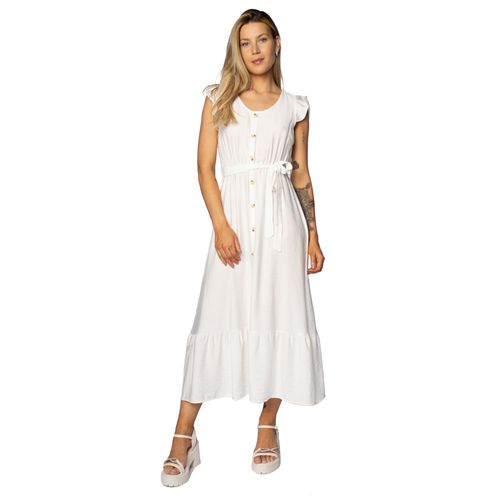 Vestido Midi Feminino Facinelli com Botões e Faixa Branco