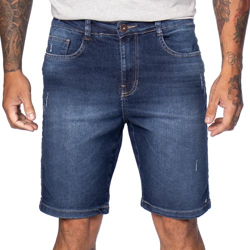 Bermuda Jeans Masculina Dixie Slim com Puídos Azul