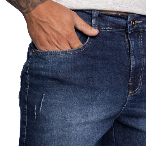 Bermuda Jeans Masculina Dixie Slim com Puídos Azul