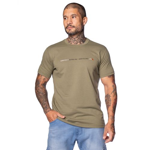 Camiseta Masculina Gangster Manga Curta Good Feelings Musgo