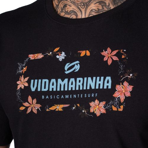 Camiseta Masculina Vida Marinha Estampa Floral Preto