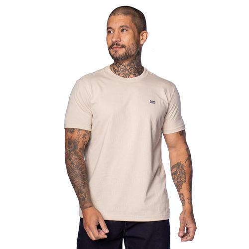 Camiseta Masculina Gangster Manga Curta Com Textura Bege