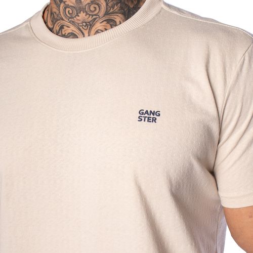 Camiseta Masculina Gangster Manga Curta Com Textura Bege