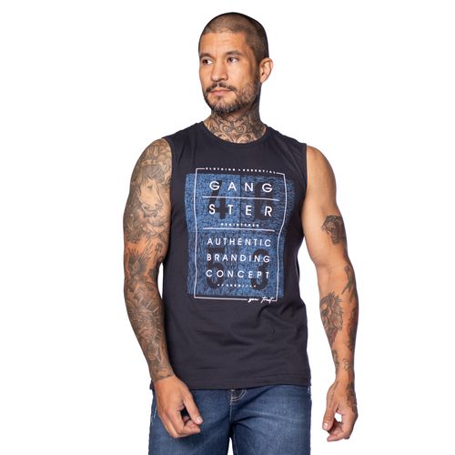 Regata Masculina Gangster Com Estampa Marinho