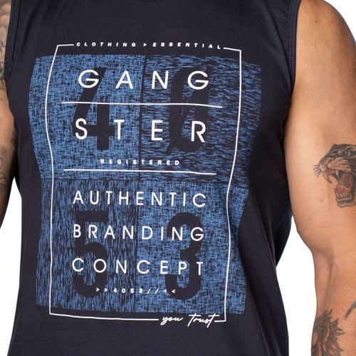 Regata Masculina Gangster Com Estampa Marinho