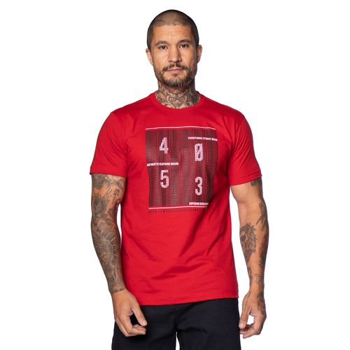 Camiseta Masculina Gangster Manga Curta Estampa com Relevo Vermelho