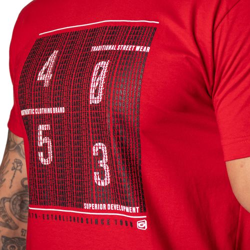 Camiseta Masculina Gangster Manga Curta Estampa com Relevo Vermelho