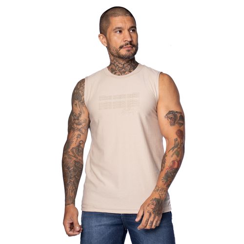 Regata Masculina Gangster com Textura e Estampa em Relevo Bege