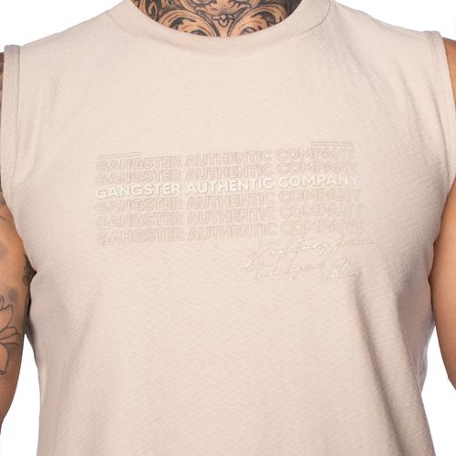 Regata Masculina Gangster com Textura e Estampa em Relevo Bege