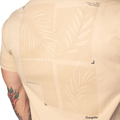 Camiseta Masculina Gangster com Estampa nas Costas Bege