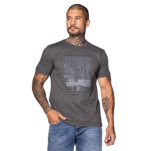 Camiseta Masculina Gangster Manga Curta Cinza Escuro