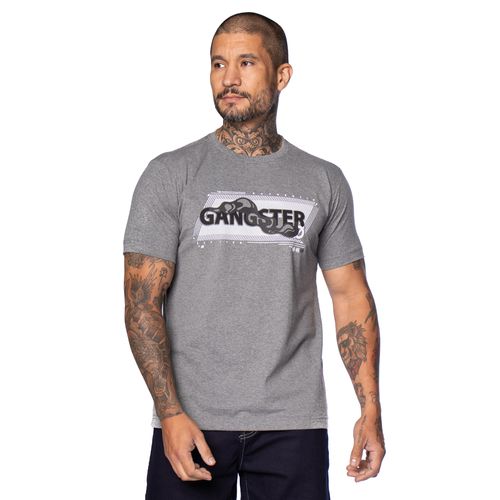 Camiseta Masculina Gangster Manga Curta Com Estampa Cinza
