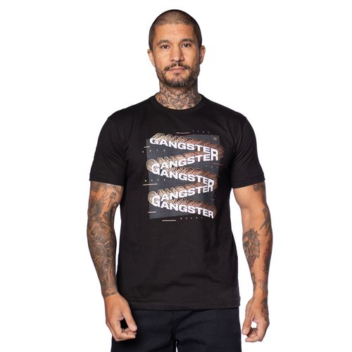 Camiseta Masculina Gangster Manga Curta Com Estampa Preto