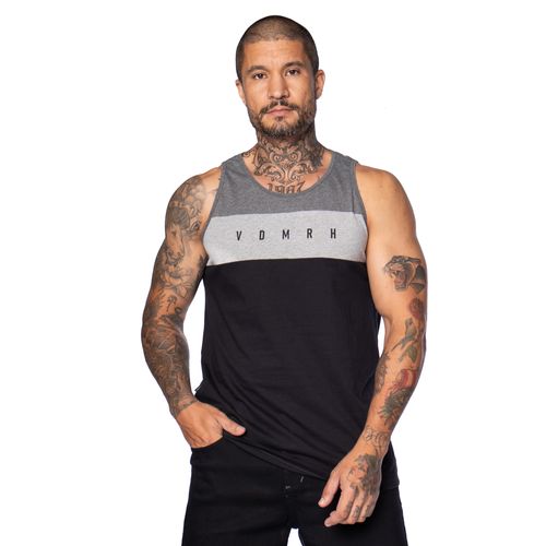 Regata Masculina Vida Marinha com Recortes Preto/cinza