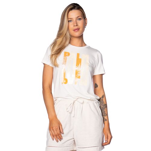 Camiseta Feminina Rovitex Manga Curta Palm Off White