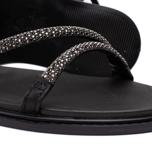 Sandália Rasteira Feminina Moleca Tiras Finas e Strass Preto