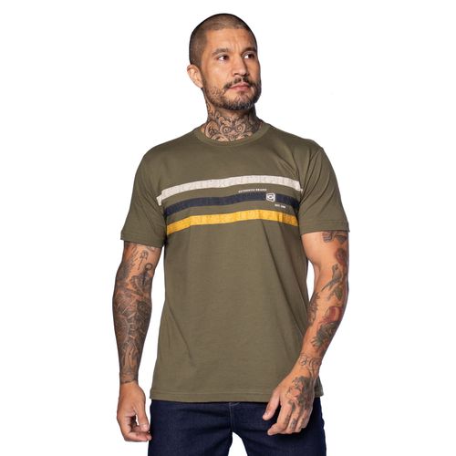 Camiseta Masculina Gangster Estampa com Listras Musgo