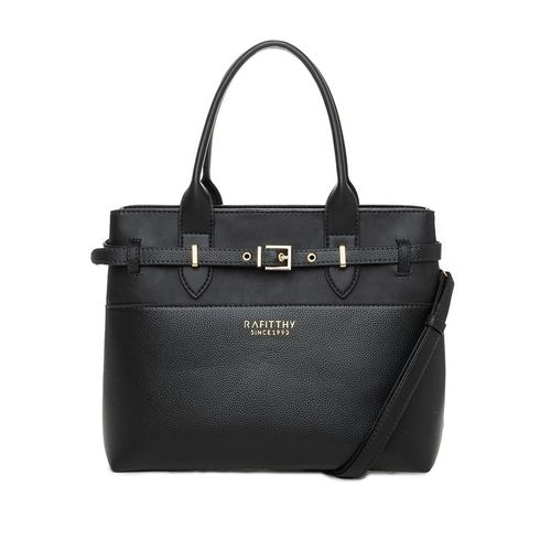 Bolsa Feminina Rafitthy Tote Média com Fivela e Logo Preto