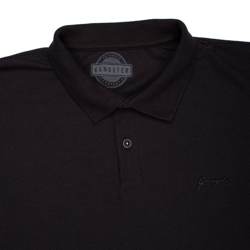 Camisa Polo Masculina Gangster Plus Size com Textura Preta