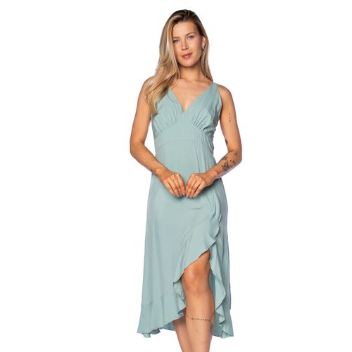 Vestido Midi Feminino Averzzy com Decote V e Fenda Verde