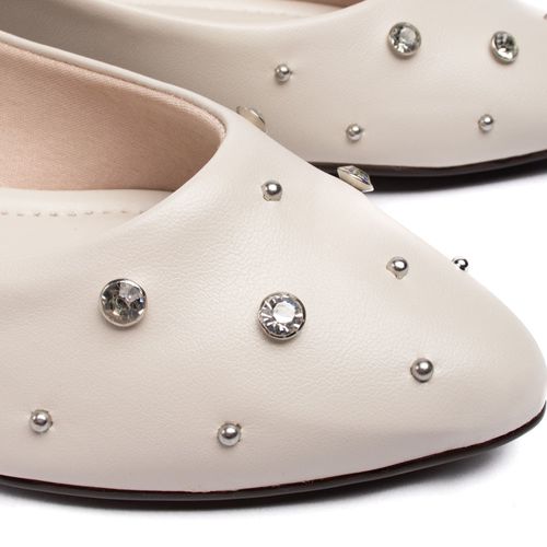 Mule Feminino Moleca em Napa Turim com Pedrarias Off White