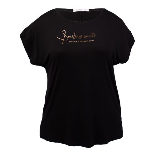 Camiseta Feminina Rovitex Plus Size Estampada Smiling Metalizada Preta