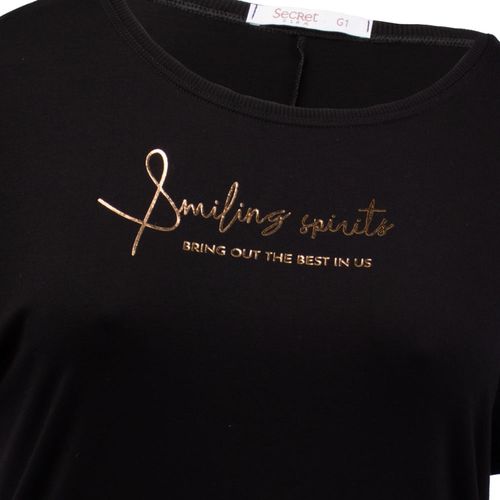 Camiseta Feminina Rovitex Plus Size Estampada Smiling Metalizada Preta