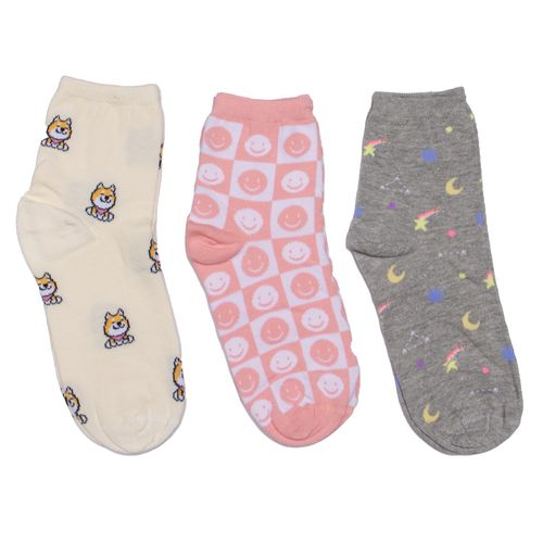 Kit c/3 Pares de Meias Feminina Selene Estampado Bege/rosa