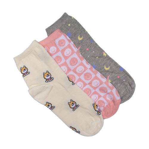 Kit c/3 Pares de Meias Feminina Selene Estampado Bege/rosa
